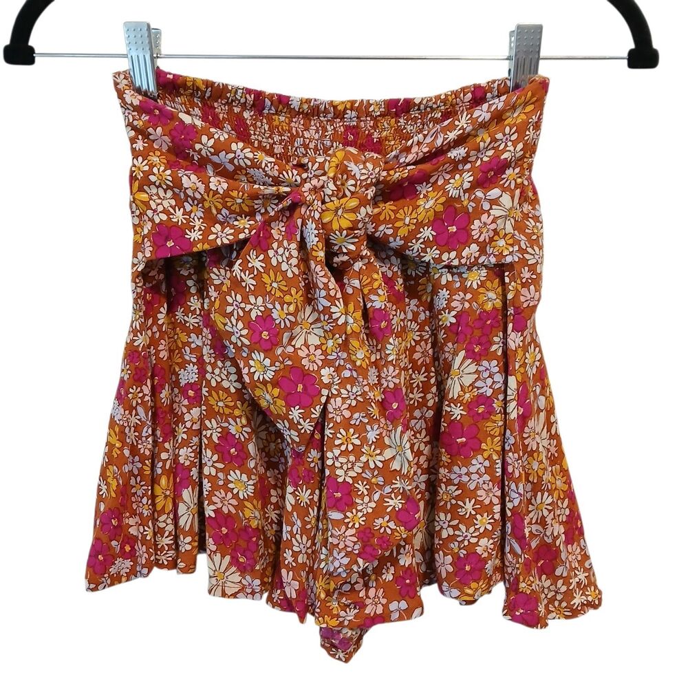 Patrons of Peace Floral Tie Front Flowy Boho Shorts Size XS Beachy Lightweight